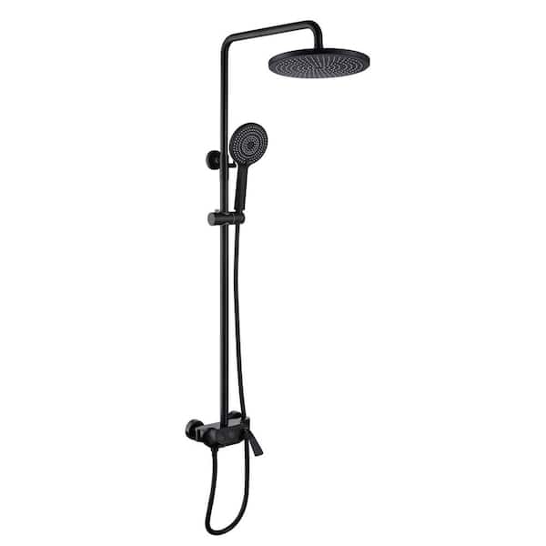 FLG Single Handle 3-Spray Tub and Shower Faucet 1.8 GPM Wall Mount Exposed Shower System in Matte Black Valve Included