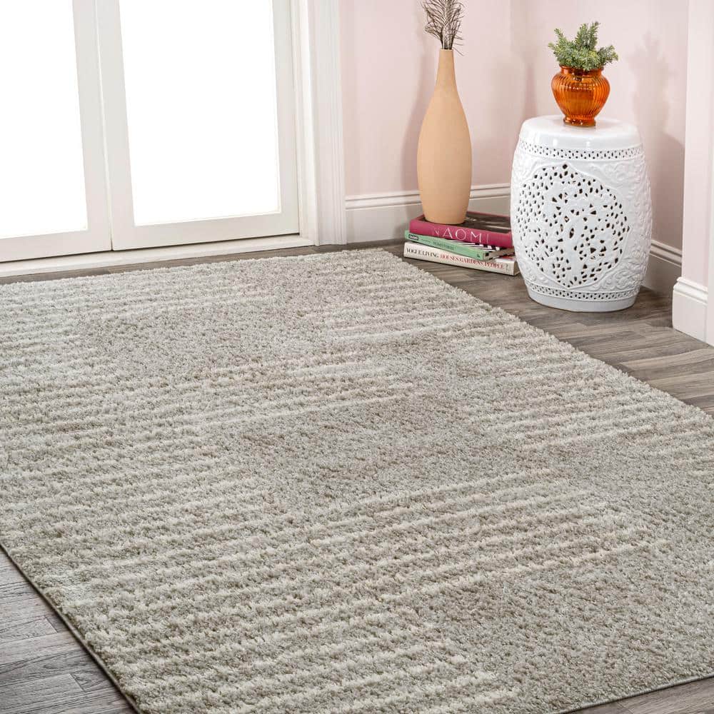Gray and Ivory Rectangular Shag Area Rug
