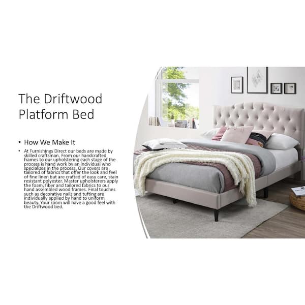 Silver Upholstered King Platform Bed, Driftwood King Size Headboard