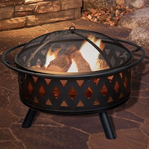 32 in. Round Steel Crossweave Firepit with Cover