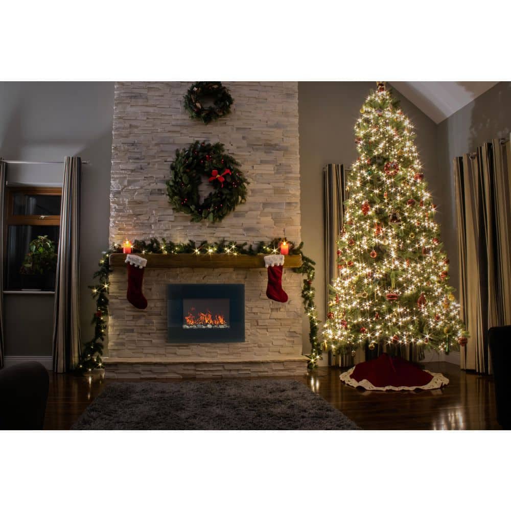 Black Curved Glass Wall Mount Electric Fireplace with Remote