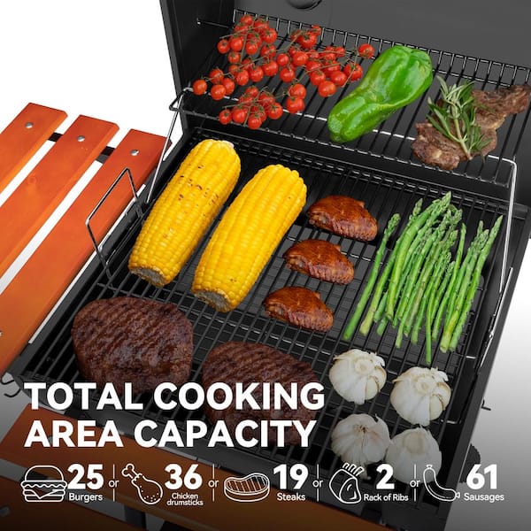 Royal Gourmet 24 Charcoal Grill with Wooden Front Shelf and