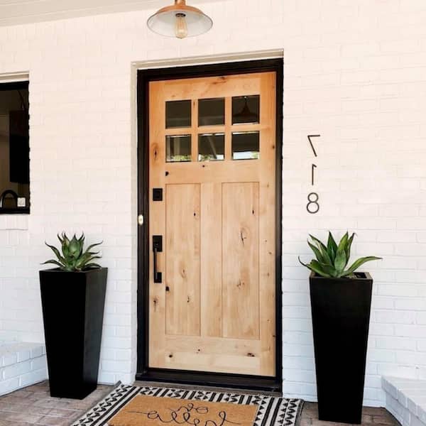 DIY 32 in. x 80 in. Knotty Alder Right-Hand 6-Lite Clear Glass Unfinished Wood Front Door Kit w/ Quick Assemble Jamb