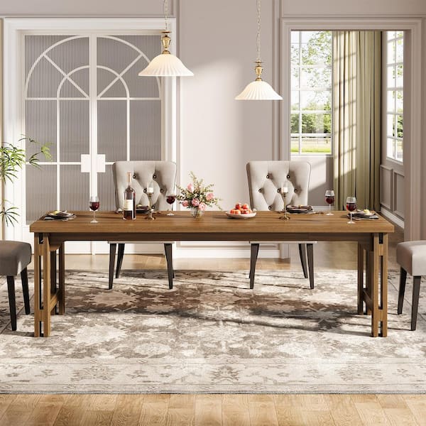TRIBESIGNS WAY TO ORIGIN Halseey Rectangle Rustic Brown Wood 78.74 in. Pedestal Dining Table for 6 to 8 People, Dining Room Table for Kitchen