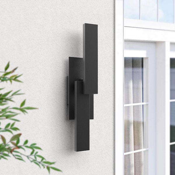 Decorators 21 in. Black Unique Geometric Design Waterproof Integrated LED Outdoor Hardwired Lantern Sconce Fixture