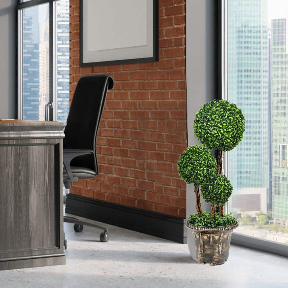 30'' Green Artificial Boxwood Triple Ball Topiary in Decorative Pot