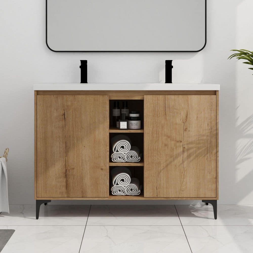 Xspracer Victoria 48 in. W Double Sink Freestanding Imitative Oak