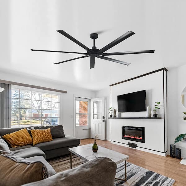 100 in. Indoor/Outdoor Industrial Matte Black 7-Blade Ceiling Fan with Remote Control and Reversible DC Motor