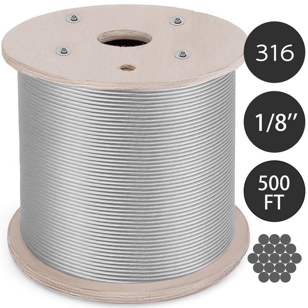 VEVOR 500 ft. x 1/8 in. Cable Railing Kit 1320 lbs. Loading T316 Stainless Steel Wire Rope with 1x19 Strands for Deck Stair, Multi