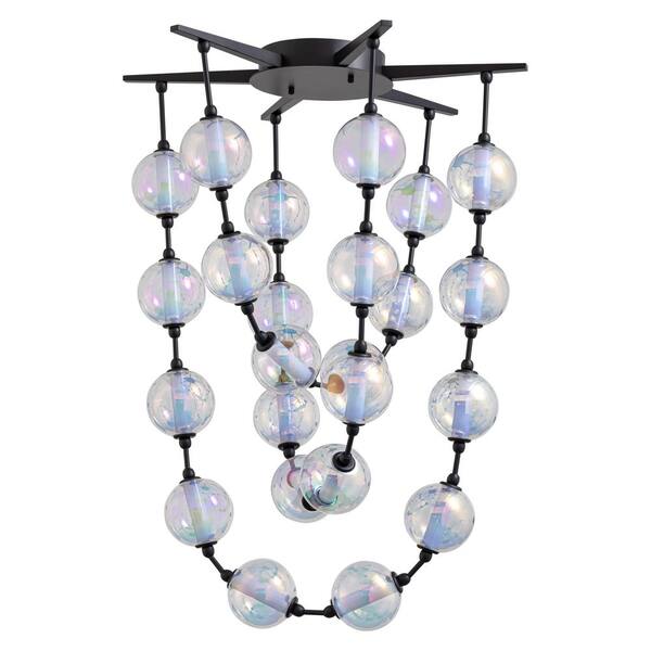 Golden Lighting - Pearla 110-Watt 1 Light Matte Black Integrated LED Pendant Light with Iridescent Glass Shade