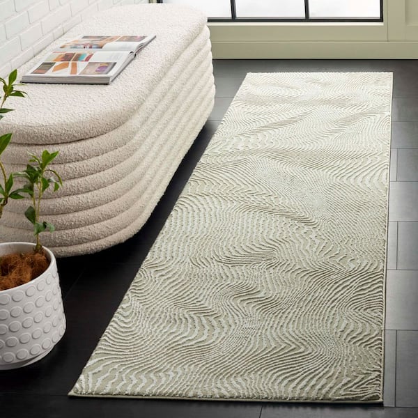 Revive 2 ft. x 8 ft. Sage/Ivory Solid Abstract Wavy Runner Rug