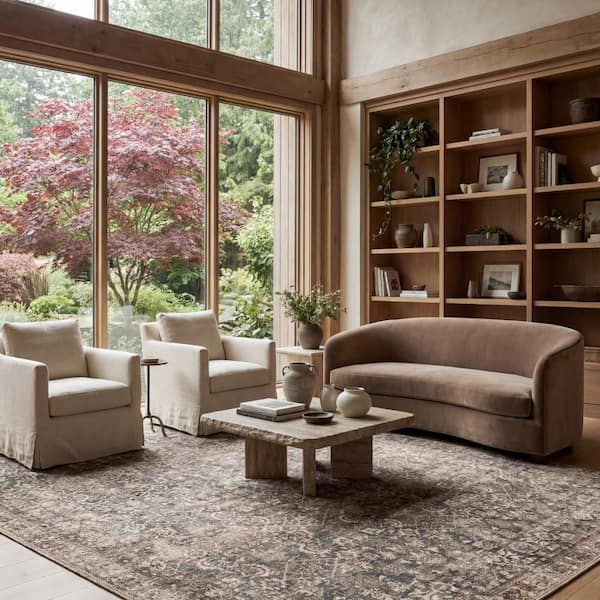 Hillstone Brown 6 ft. 7 in. x 9 ft. Traditional Vintage Medallion Area Rug