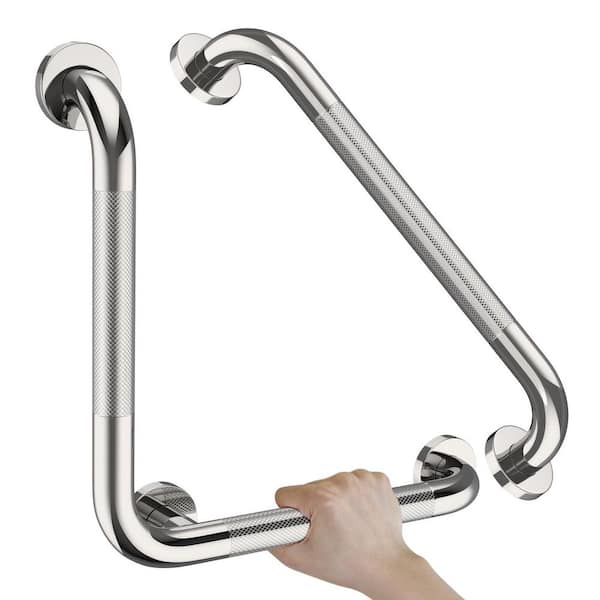 16 in. L-Shaped and 20 in. Straight Concealed Screw Stainless Steel Grab Bars with Anti-Slip Knurled Surface in Chrome