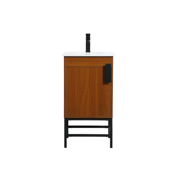 Unbranded Simply Living 18 in. W x 19 in. D x 33.5 in. H Bath Vanity in Teak with Ivory White Engineered Marble Top