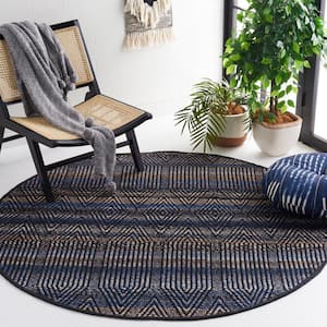 Natura Blue/Orange 6 ft. x 6 ft. Abstract Striped Round Area Rug