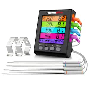 4 Probe Digital Meat Thermometer with Timer and HIGH/LOW Alarms Grill Smoker Thermometer