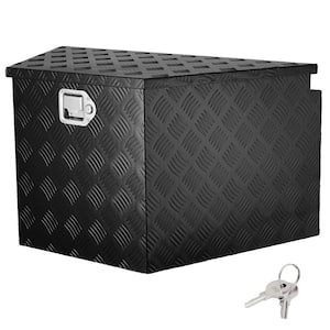 Trailer Tongue Box 33 in. L Aluminum Alloy Diamond Plate Truck Tool Box with Lock and Keys for Pickup, Truck RV, Black
