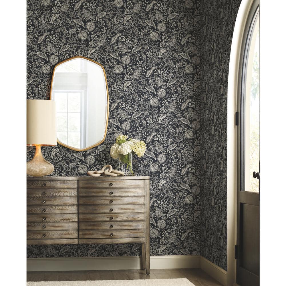 Black and Linen Pomegranate Removable Washable Wallpaper Roll