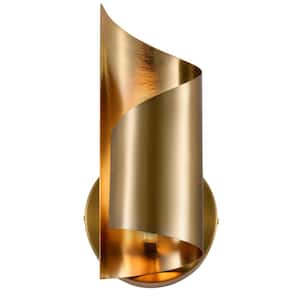 1-Light Gold Modern Wall Sconce Light Fixture with Novelty Scroll Shade