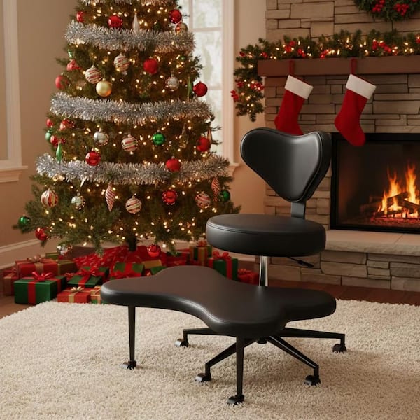 Faux Leather Ergonomic Cross-Legged Office Chair ADHD Adjustable Office Chair with Back Support and Wheels, Black