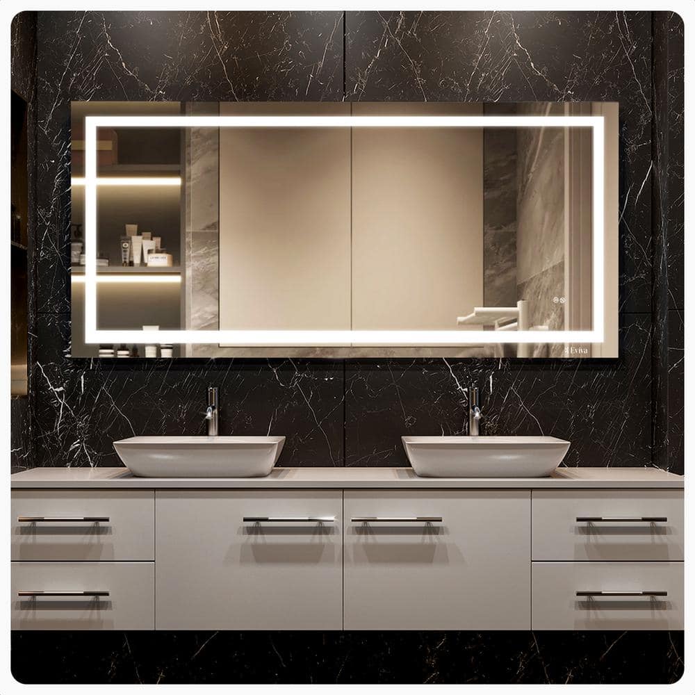 Visionary 60 in. W x 28 in. H Large Rectangular Frameless LED Anti-Fog Wallmount Bathroom Vanity Mirror in Glass -  Eviva, EVMR101-60X28