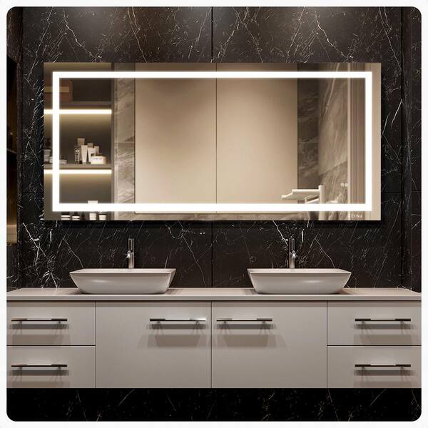 Eviva Visionary 60 in. W x 28 in. H Large Rectangular Frameless LED Anti-Fog Wallmount Bathroom Vanity Mirror in Glass
