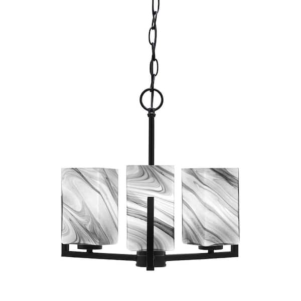 Unbranded Cottonwood 13 in. 3 Light Matte Black Chandelier with 3.5 in. Square Onyx Glass Shade, No Bulbs Included