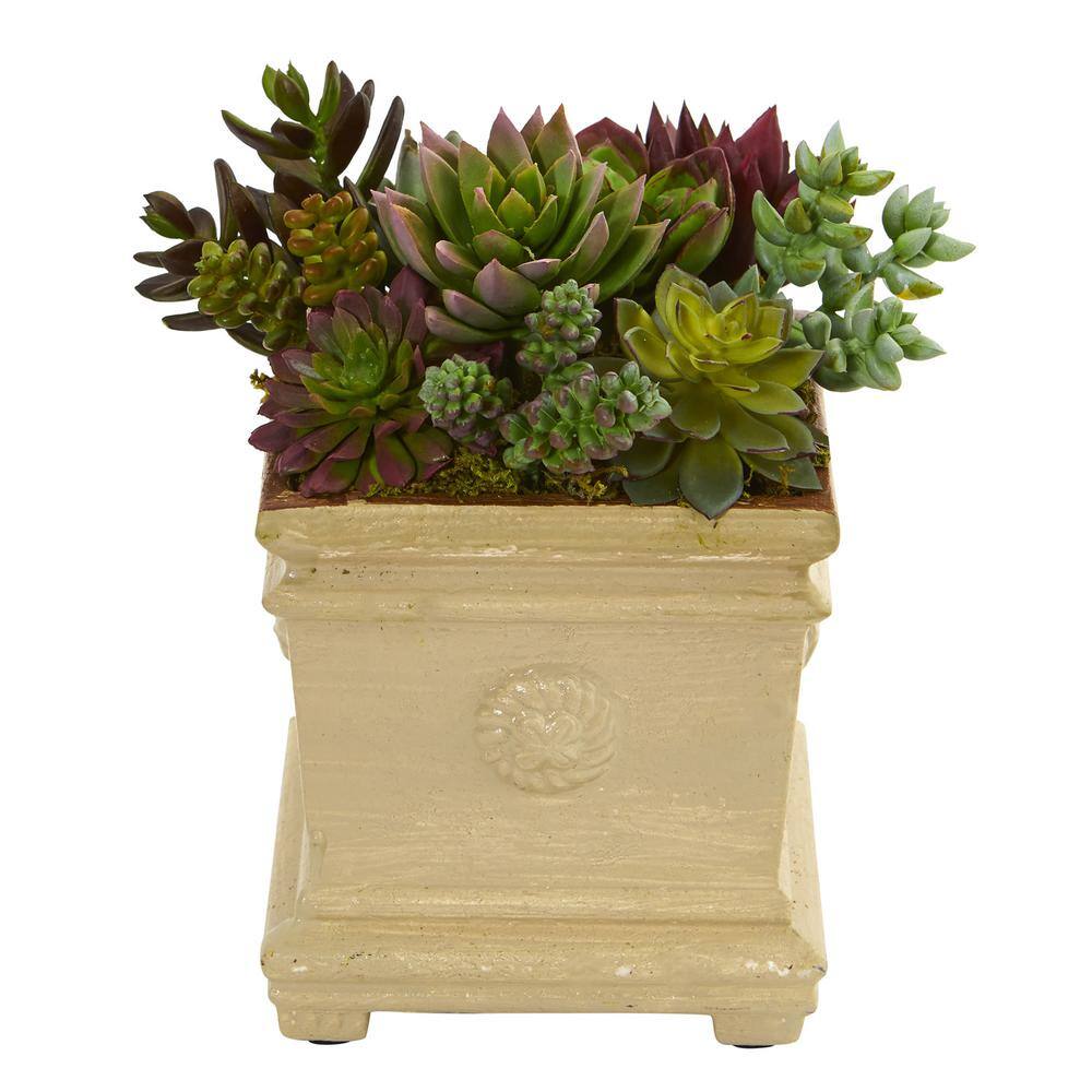 Nearly Natural 7.5 In. Mixed Succulent Artificial Plant In Decorative ...