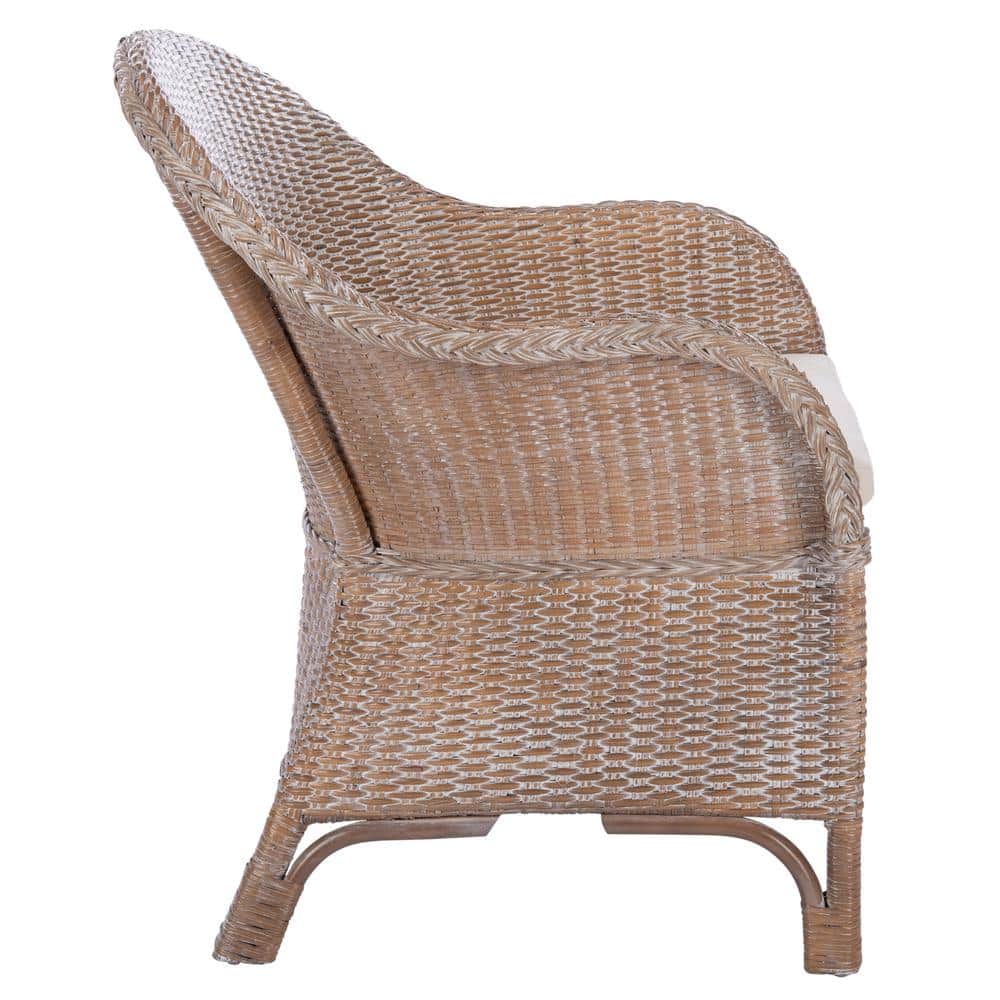 Antonia White Wash Rattan Barrel Accent Chair with Cushion