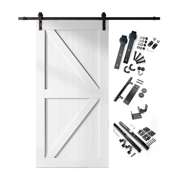 48 in. x 96 in. K-Frame White Solid Pine Wood Interior Sliding Barn Door with Hardware Kit, Non-Bypass