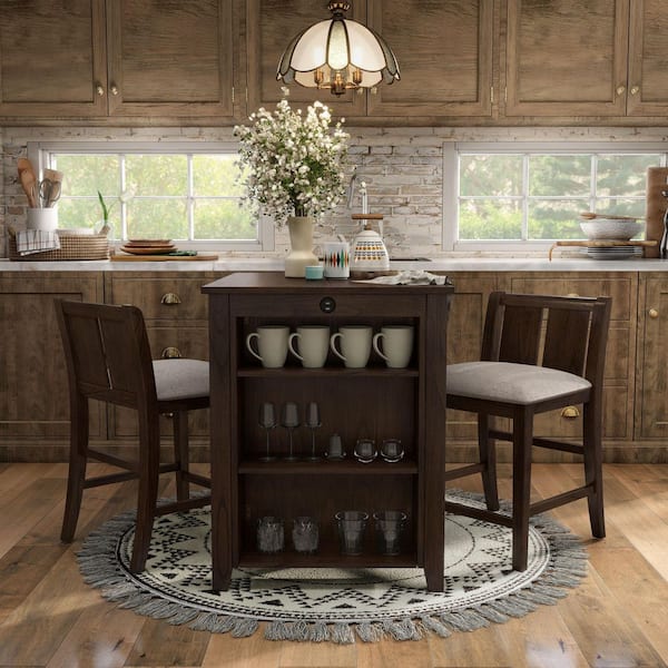 Frankie 3-Piece Rectangle Dark Cherry Wood Top Counter Height Dining Room Set (Seats 2)