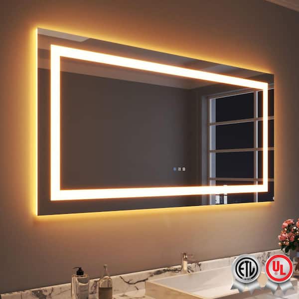waterpar 60 in. W x 30 in. H Rectangular Frameless Wall Bathroom Vanity Mirror with Backlit and Front Light