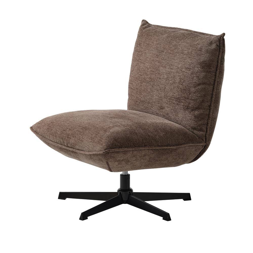 Mocca Polyester Blend Swivel Lounge Chair with Metal Base