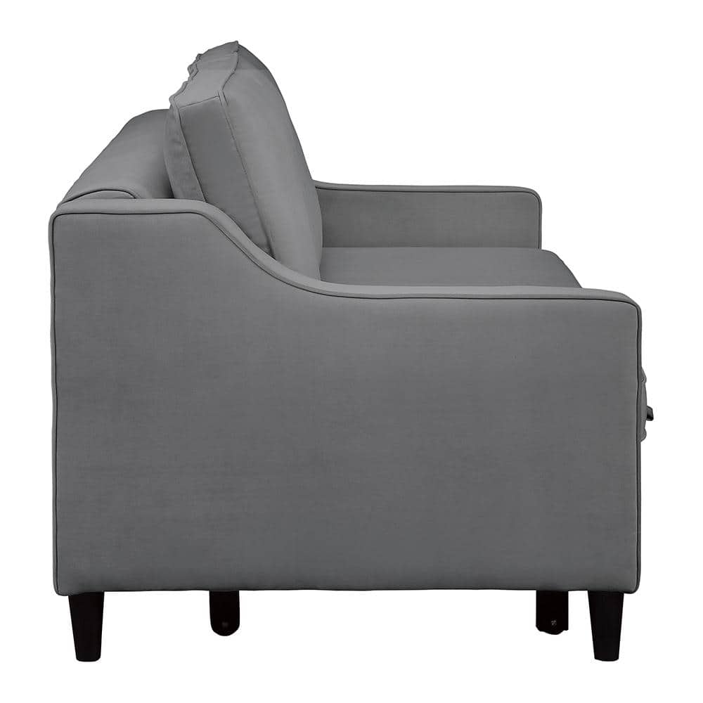 Adelia Dark Gray Velvet Convertible Sleeper Sofa with Wood Frame