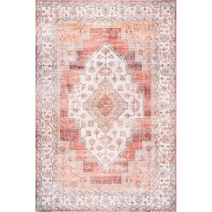 Dania Machine Washable Medallion Rust 4 ft. x 6 ft. Area Rug