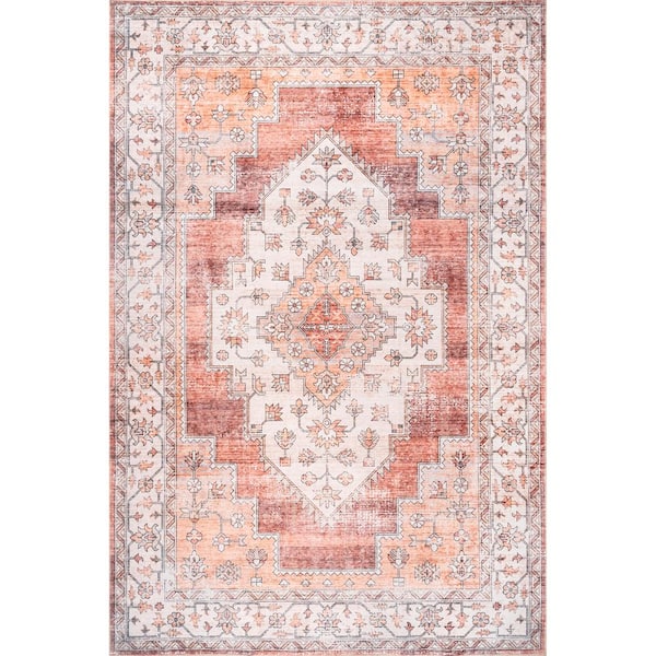 Dania Machine Washable Medallion Rust 5 ft. x 8 ft. Area Rug