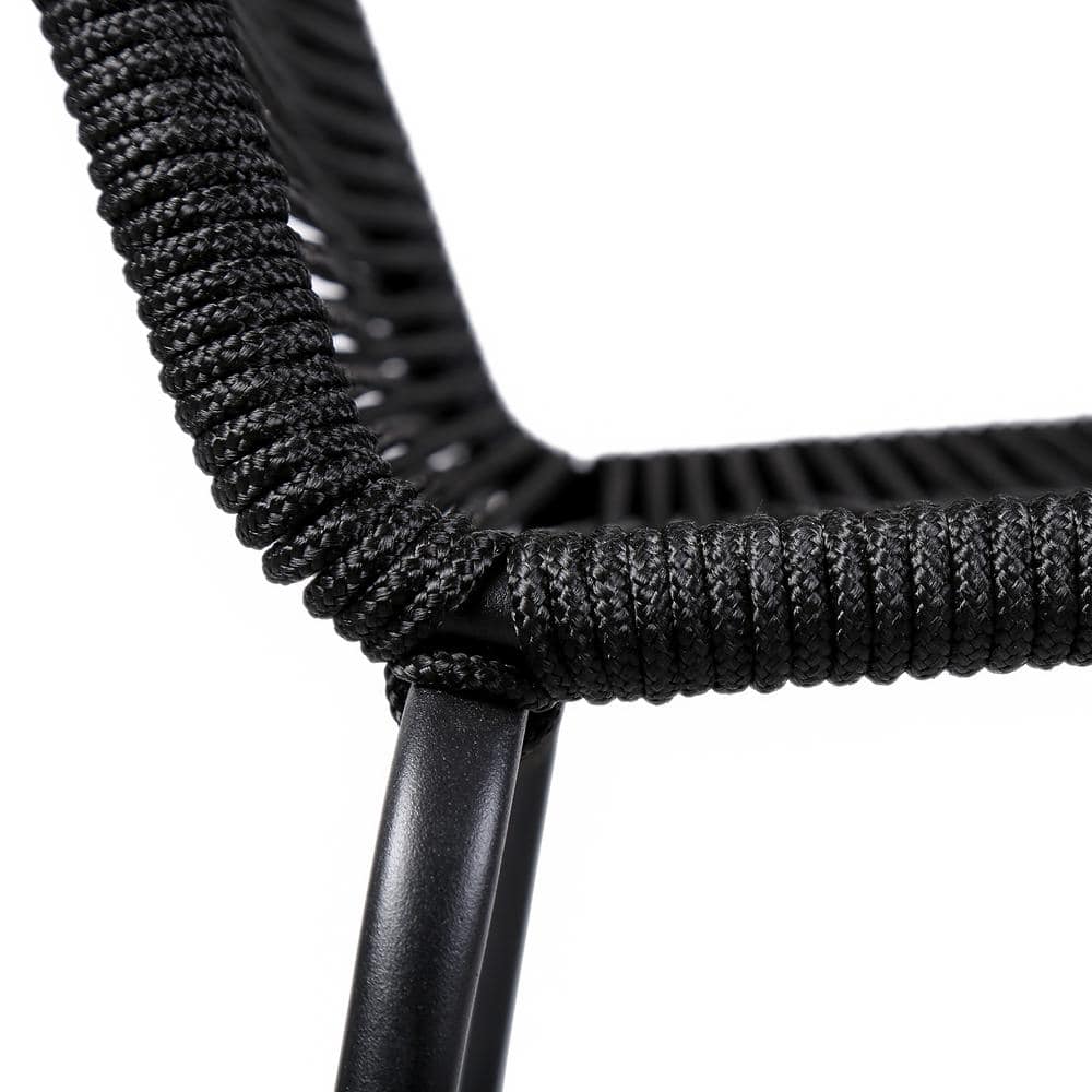 Shasta 30" Black Metal and Rope Outdoor Bar Stools - Set of 2