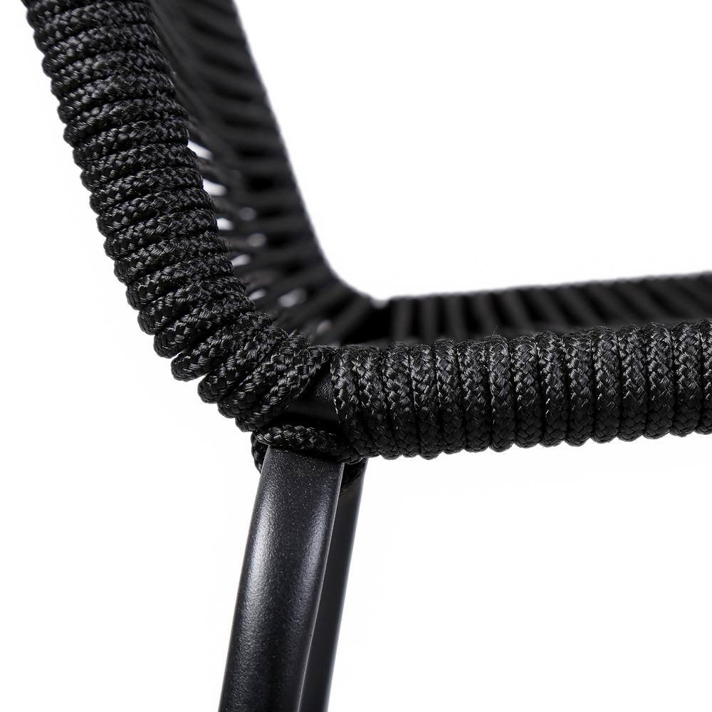 Shasta Black Rope and Metal Outdoor Stackable Dining Chairs, Set of 2