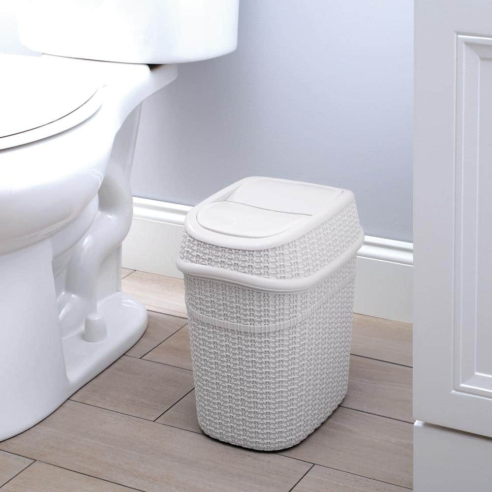White Woven Plastic Swing Top Rubbish Bin