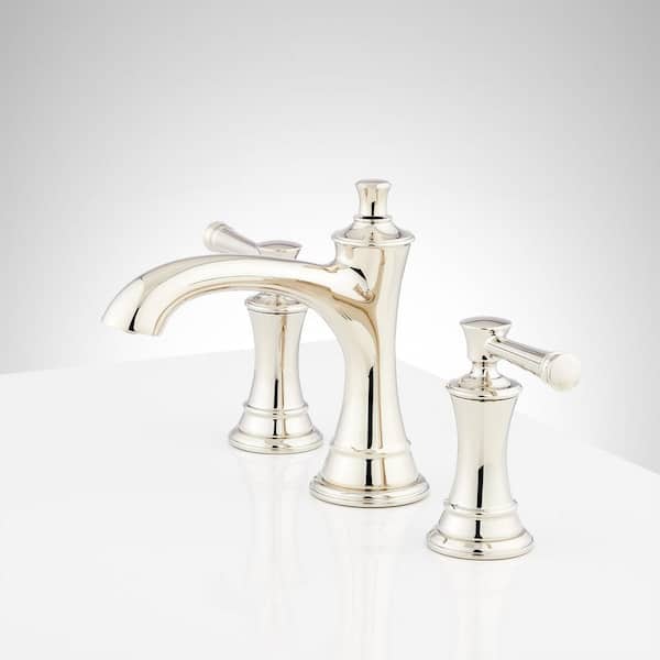 SIGNATURE HARDWARE - Beasley 8 in. Widespread Double Handle Bathroom Faucet with Drain Kit Included in Chrome