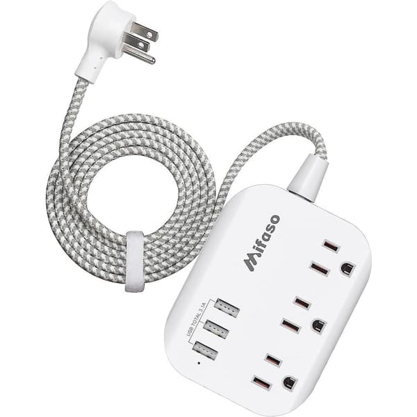 5ft Extension Cord 2 Prong AC Power 3 Outlets W Safety-Outlet Cover White  Cable