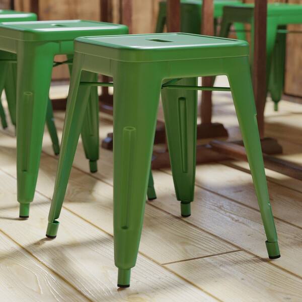 Green metal bar outlet stools