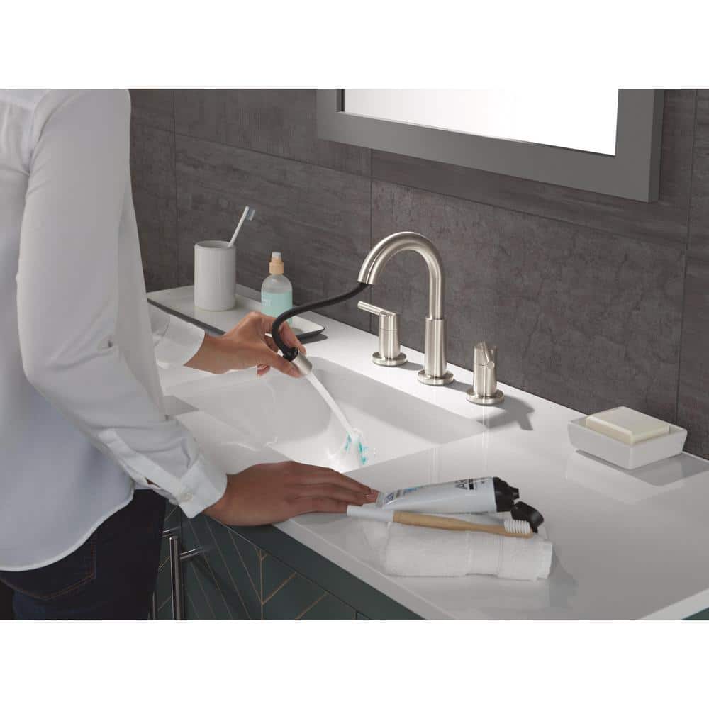 Nicoli Brushed Stainless Steel Widespread Bathroom Faucet with Pull-Down Sprayer
