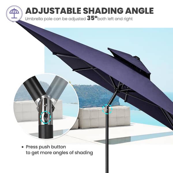 HomeRoots 10 ft. Market Push Button Patio Umbrella in Navy Blue
