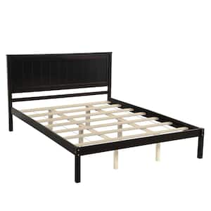 Queen Size Espresso Bed Frame with Headboard, Wood Queen Size Platform Frame, No Box Spring Needed