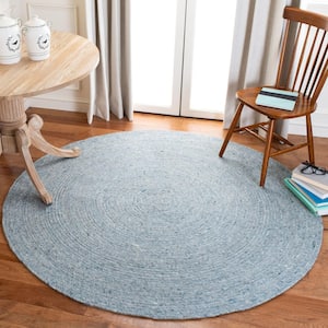 Braided Turquoise 5 ft. x 7 ft. Oval Speckled Solid Color Area Rug