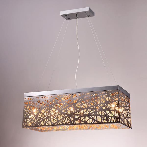 Warehouse of Tiffany Layla 8-Light Chrome Indoor Crystal Rectangular Pendant