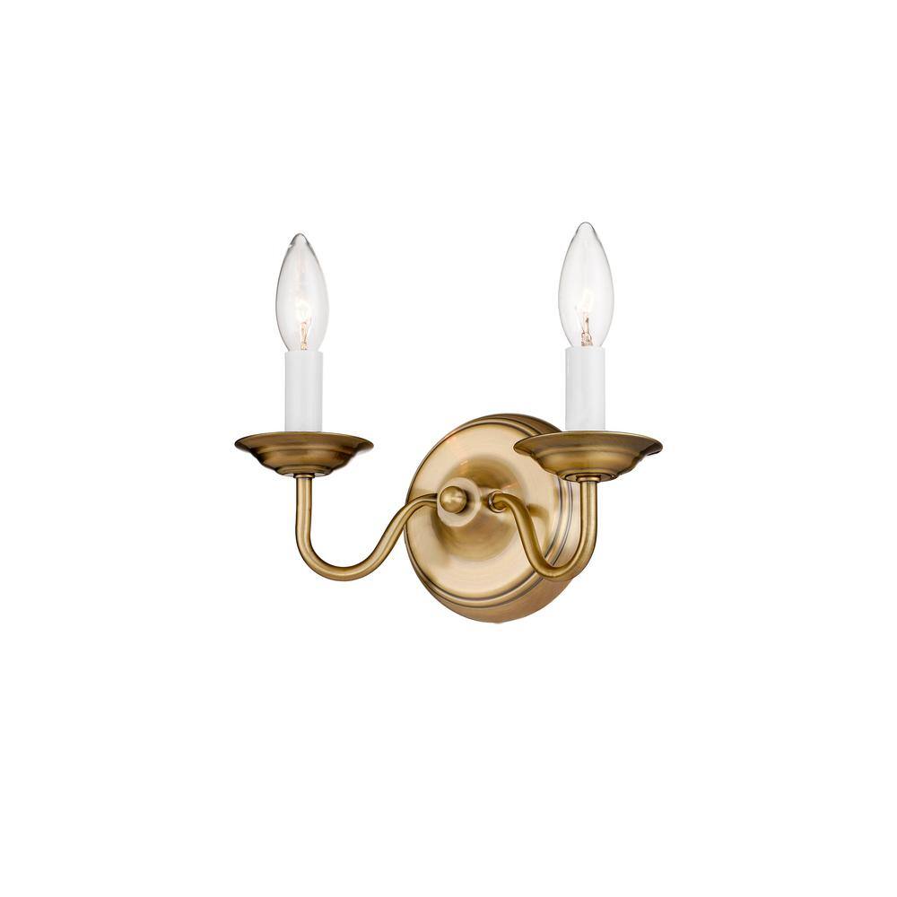 Antique Brass Double Light Colonial Wall Sconce