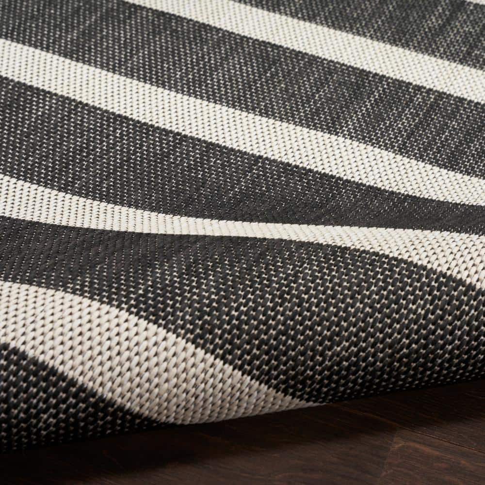 Positano Black Ivory 6' x 9' Flat Woven Stripe Rug