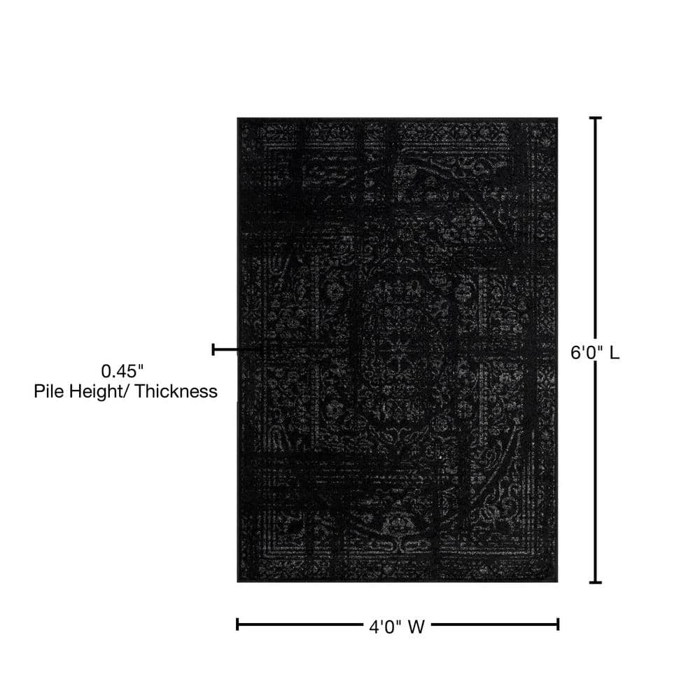 Arlena Black 4' x 6' Synthetic Stain-Resistant Area Rug